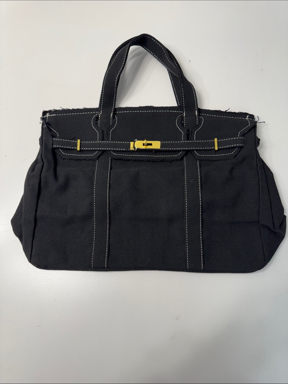 Boatkin Black Canvas Tote Bag with Gold Hardware